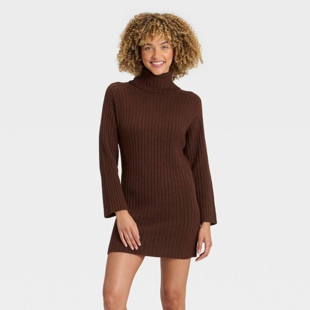 Women's Mini Sweater Dress - A New Day Brown M